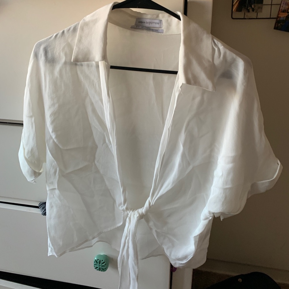 White collared shirt with tie front